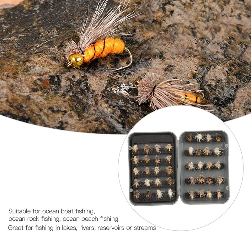 Fly Fishing Lure Kit - 40 Pcs Realistic Dry & Sinking Flies for Lakes, Rivers & Streams