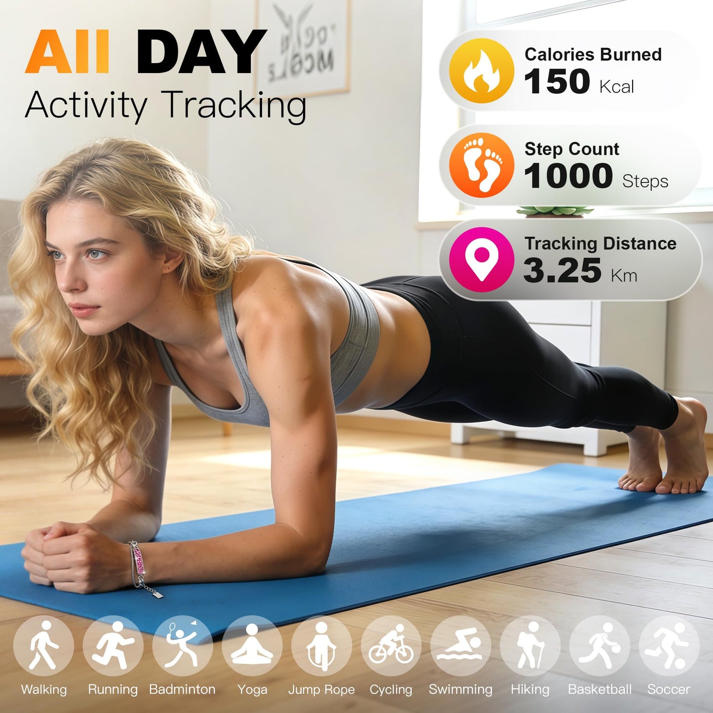 RIFESI Sport Fitness Tracker, Heart Rate Monitor, Waterproof Pedometer for Men