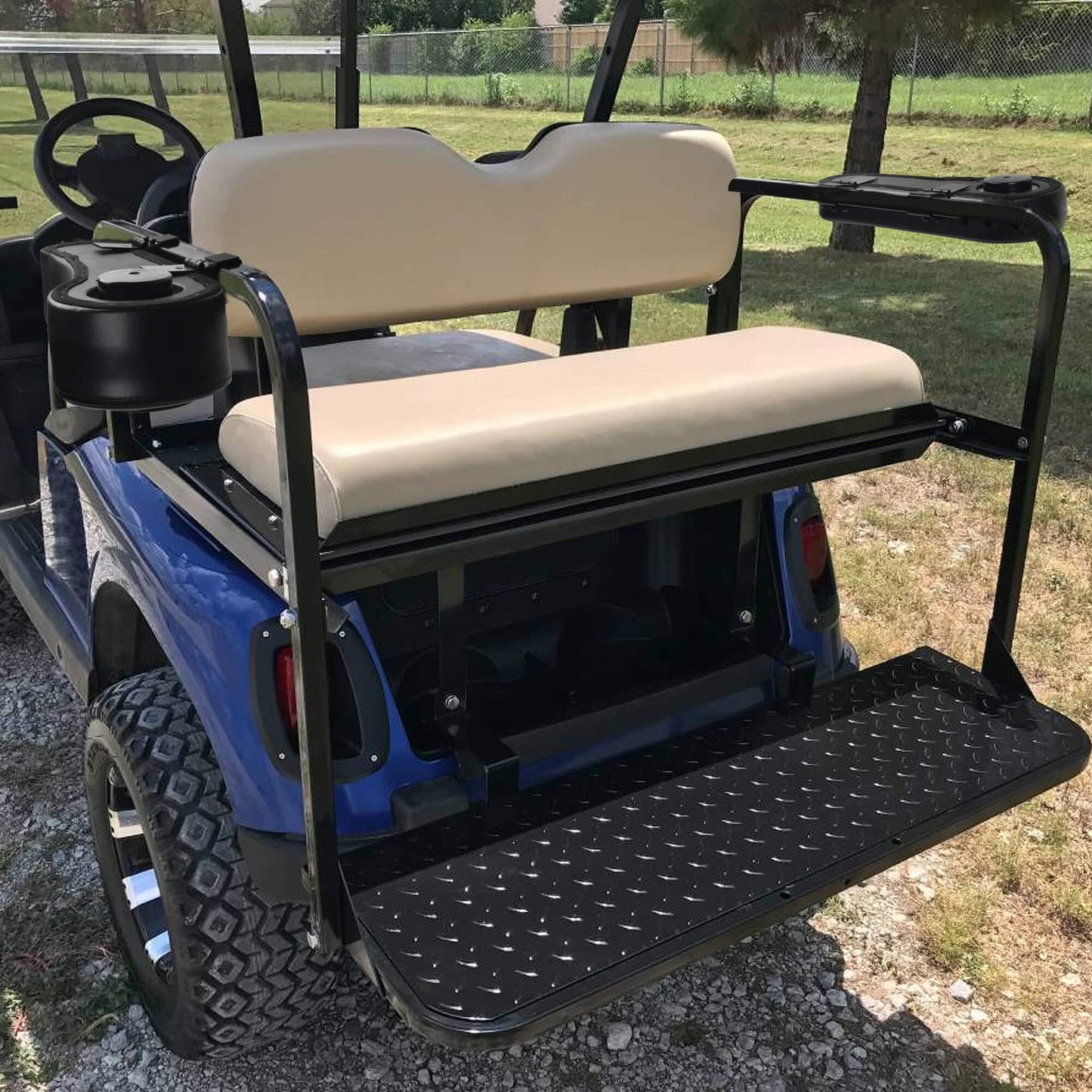 NOKINS Golf Cart Armrest with Cup Holder, Add Conjoined Support, Sturdy Without Tilting, No Drilling, for Club Car EzGo Yamaha Rear Seat Kit (Flip (Black))