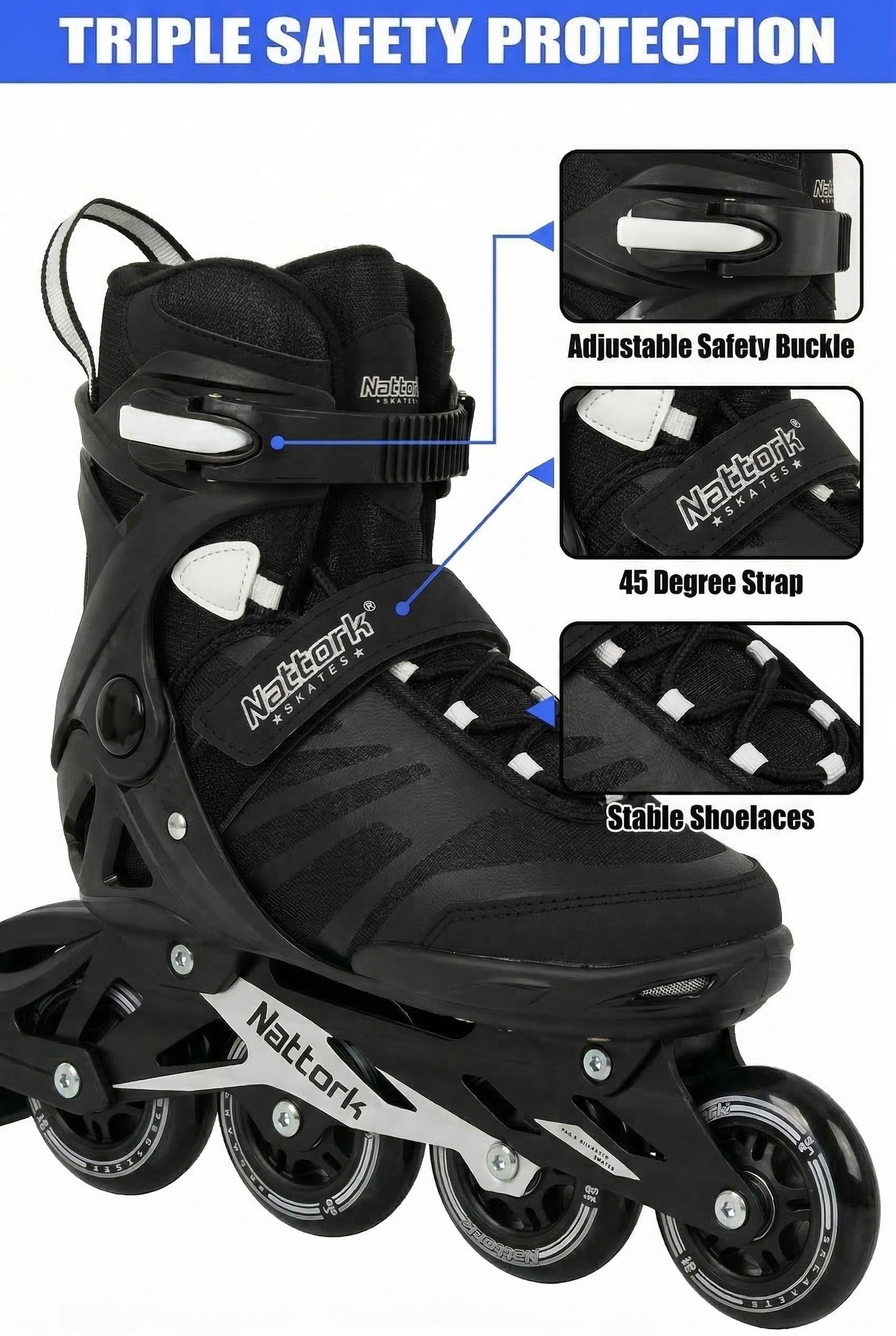 Nattork Adult Inline Skates for Men Women, Fitness Blades Roller with Aluminum Frame, PU Wheels and Breathable Mesh