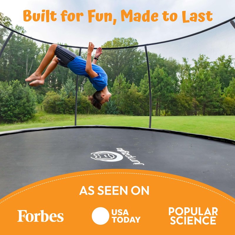 JUMPZYLLA Trampoline Outdoor 8FT 10FT 12FT 14FT 15FT 16FT with Enclosure and Ladder, ASTM Approved Recreational Trampoline for Kids and Adults, Anti-Rust Coated Frame (Gray, 8FT)
