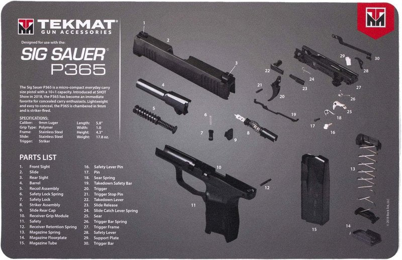 TekMat Cleaning Mat for Sig Sauer P365 - Durable Black Design | Perfect Fit