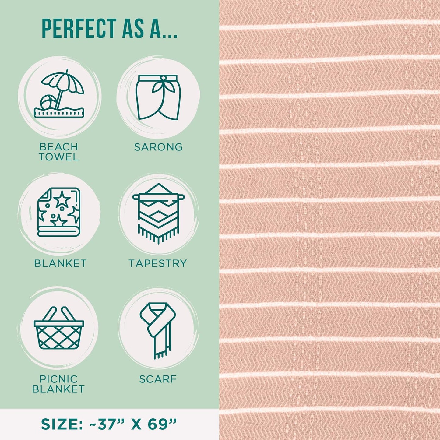 Turkish Beach Towel - Sand Resistant & Quick Dry - 100% Organic Cotton | Gocek Beige