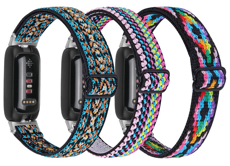 3 Pack Stretch Bands Compatible with Fitbit Inspire 3 Band Nylon Strap Floral Breathable Adjustable Stretchy Loop Wristband Intended for Fitbit Inspire 3 (3A)
