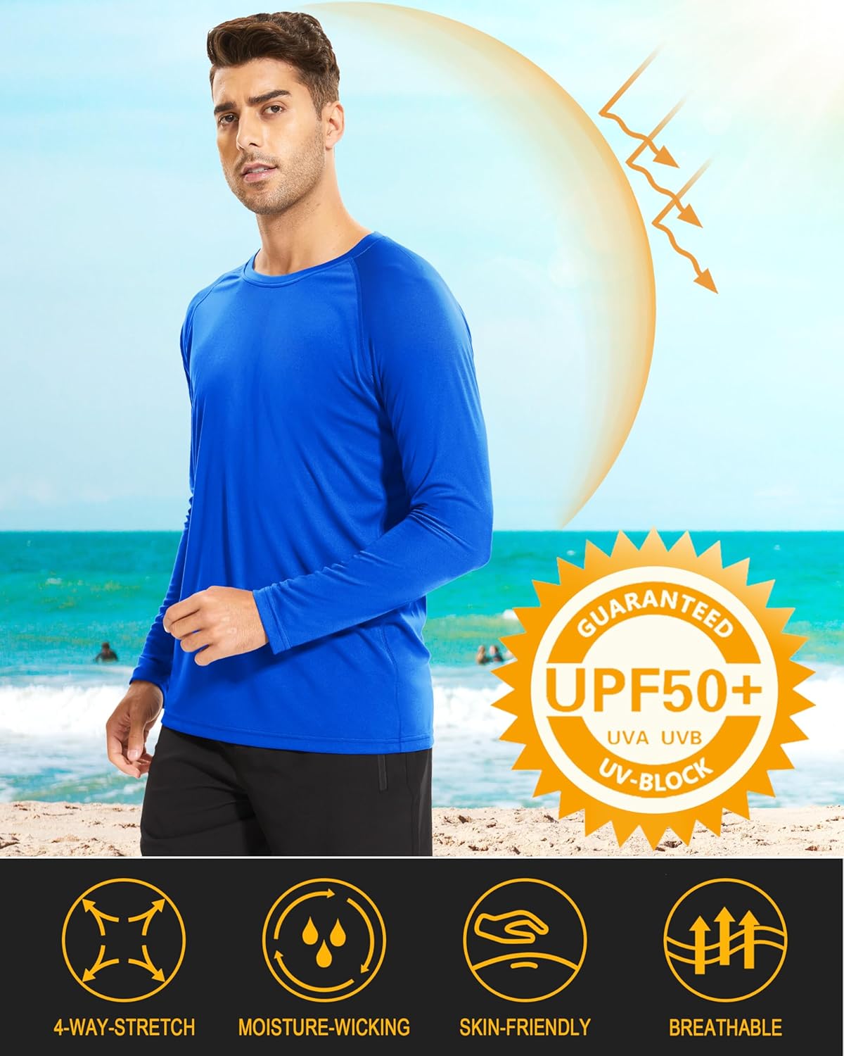 Men's Long Sleeve Athletic Shirts - UPF 50+ UV Sun Protection | Ideal for Hiking, Running, Workout