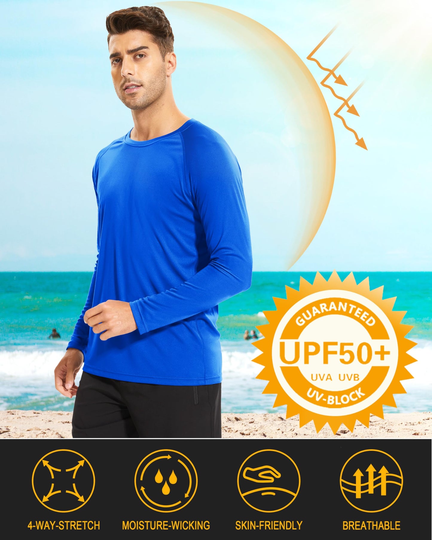 MAGCOMSEN Men's Long Sleeve UPF 50+ UV Sun Protection Athletic Shirts for Hiking, Running, Workout, Rash Guard - Blue, Medium