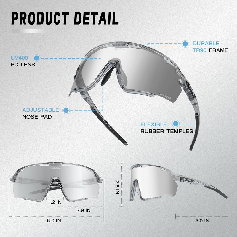 VOZAPOW Polarized Cycling Glasses for Men Women, PC Lens UV Protection Sports Sunglasses for Running Baseball Softball