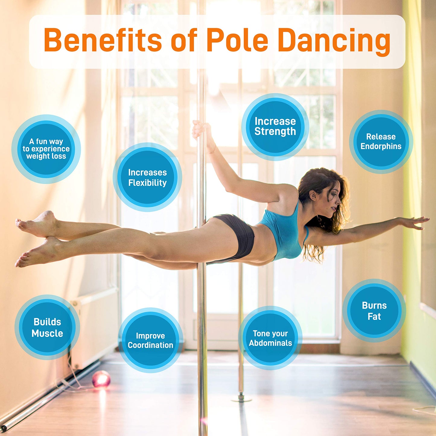 SereneLife Professional Upgrade Spinning Dance Pole - Portable & Removable Stripper Fitness Pole, Adjustable & Smooth Connection, Great for Training & Exercise SLDPS