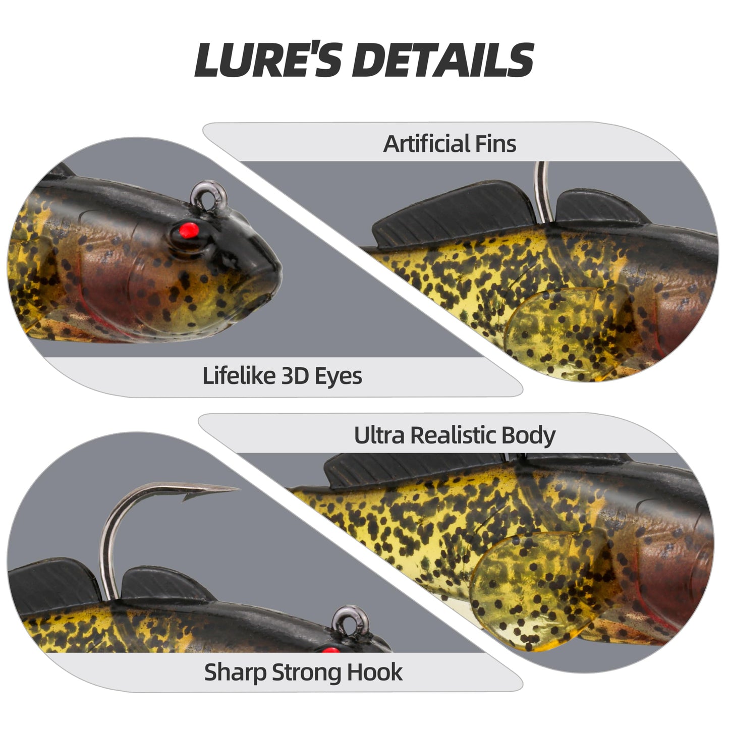 PROBITE Spotted T-Tail Swimbait Lures (6-Pack) – Pre-Rigged Soft Leadhead Jigs, Multi-Color Fishing Lures for Bass, Trout, Crappie in Freshwater & Saltwater