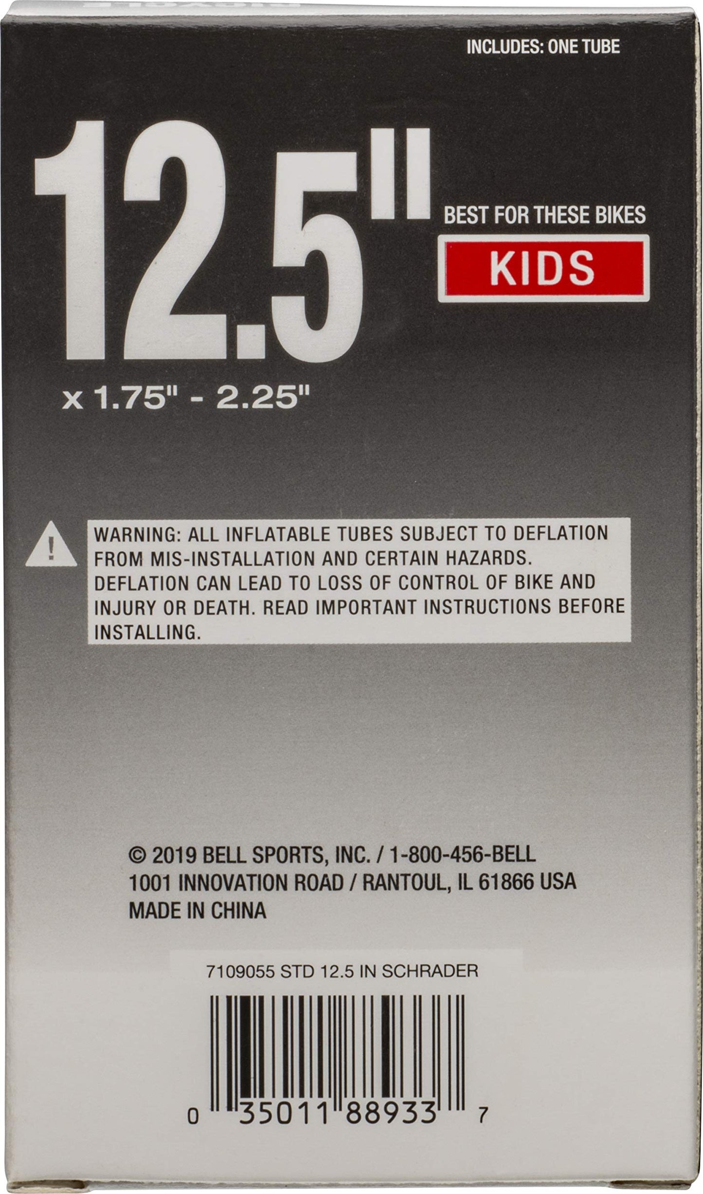 Bell 12-1/2-Inch Universal Inner Tube, Width Fit Range 1.75-Inch to 2.25-Inch, Black