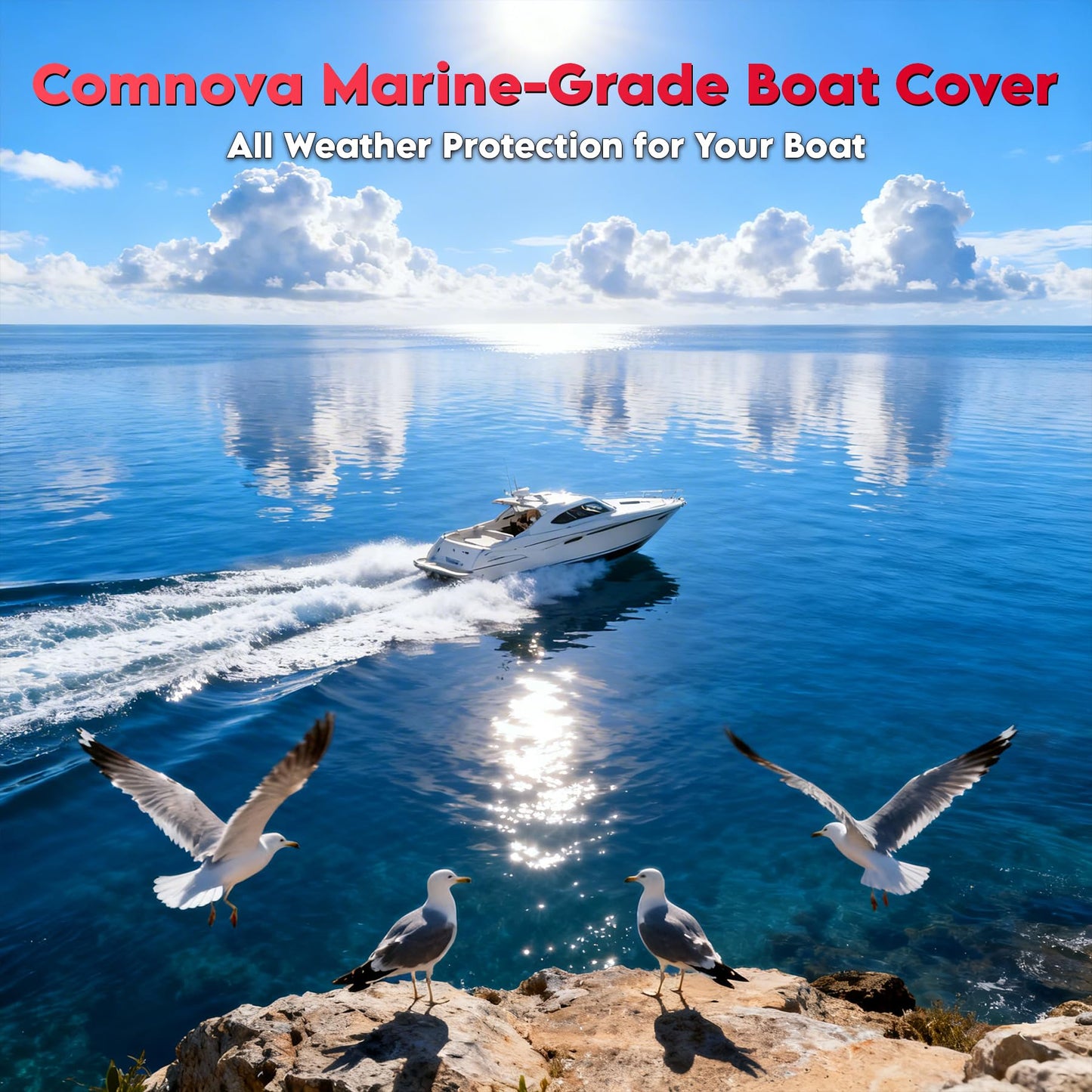 Comnova Boat Cover 16-18.5 FT - Marine Grade Trailerable Boat Cover Heavy Duty & Waterproof - Fit 16 to 18.5ft V-Hull, Tri-Hull, Fishing Boats, Runabout, Bowrider, Fish & Ski and Pro-Style Bass Boats