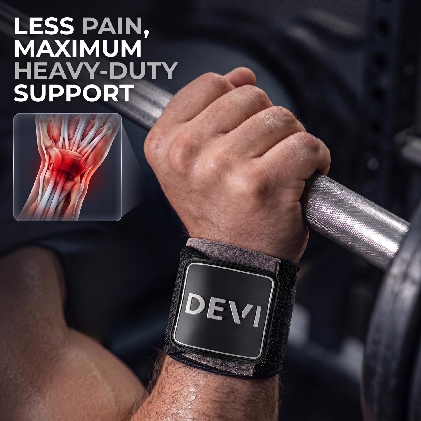 Wrist Wraps for Weightlifting 18" with Thumb Loop- Professional Quality, Best Wrist Support Wraps for Gym, Powerlifting Competition, Bodybuilding, Strength Training, Curls & Dips, Bench Press- Men and Women (Pair) DEVI (Black)