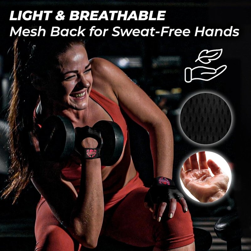 FIGHTSENSE Workout Gloves - Non-Slip Silicon Padded Palm, Breathable Weightlifting & Gym Gloves for Men & Women | Lightweight Design
