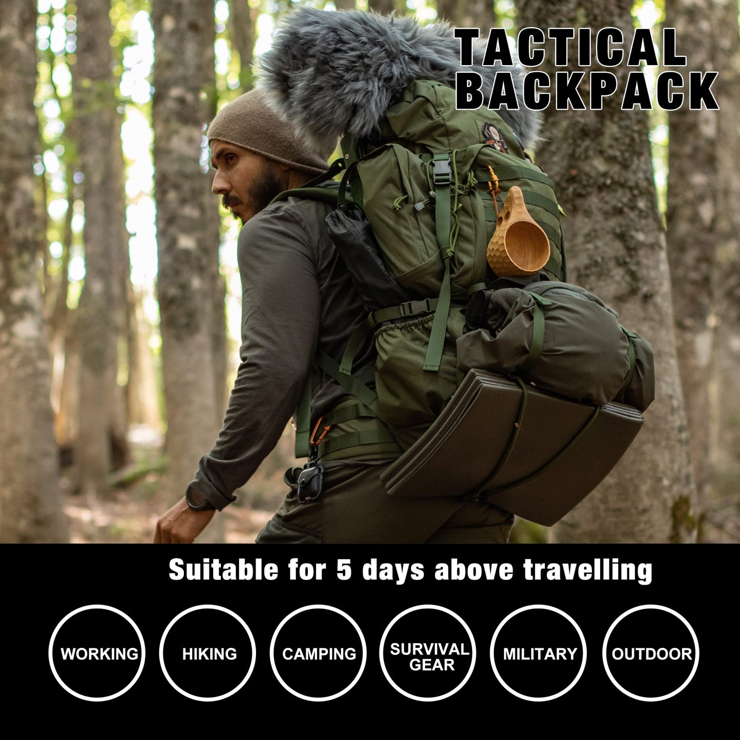 Mardingtop 60L Military Internal Frame Backpack for Hiking,Camping,Hunting,Rucksack Backpack with Rain Cover