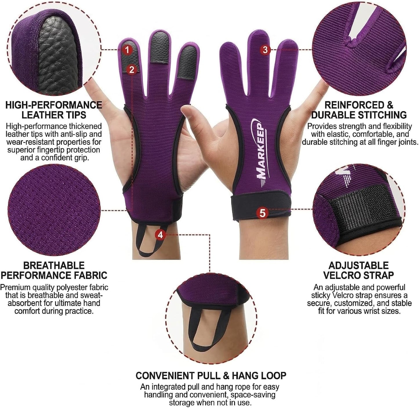 Archery Gloves - 3-Finger Leather Shooting Guard for Youth & Adults | 2 Pack Protective Gear