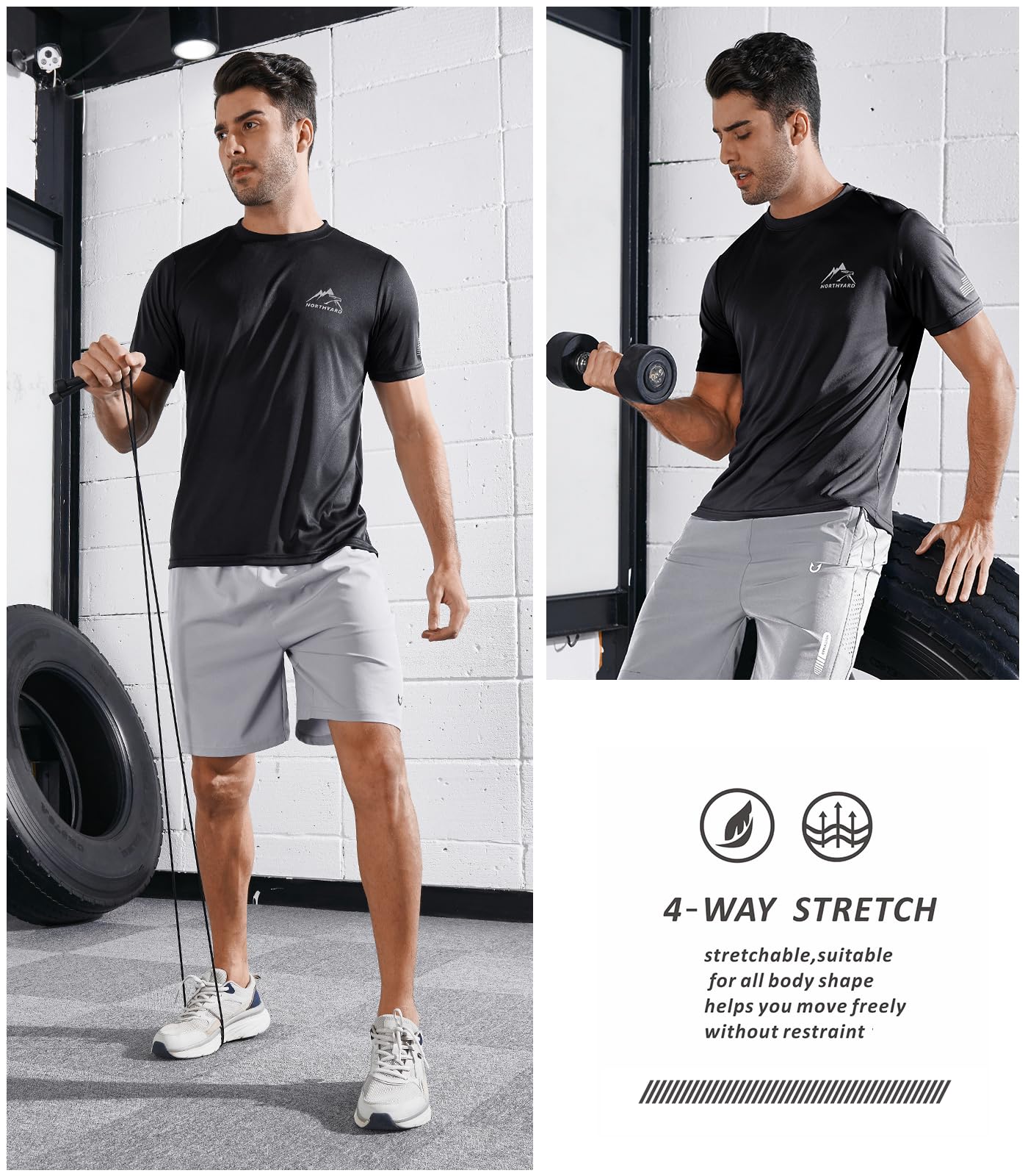 NORTHYARD Men's UPF 50+ Sun Protection Shirt Short Sleeve Swim Rash Guard SPF UV Athletic Workout Running T-Shirt Black XL