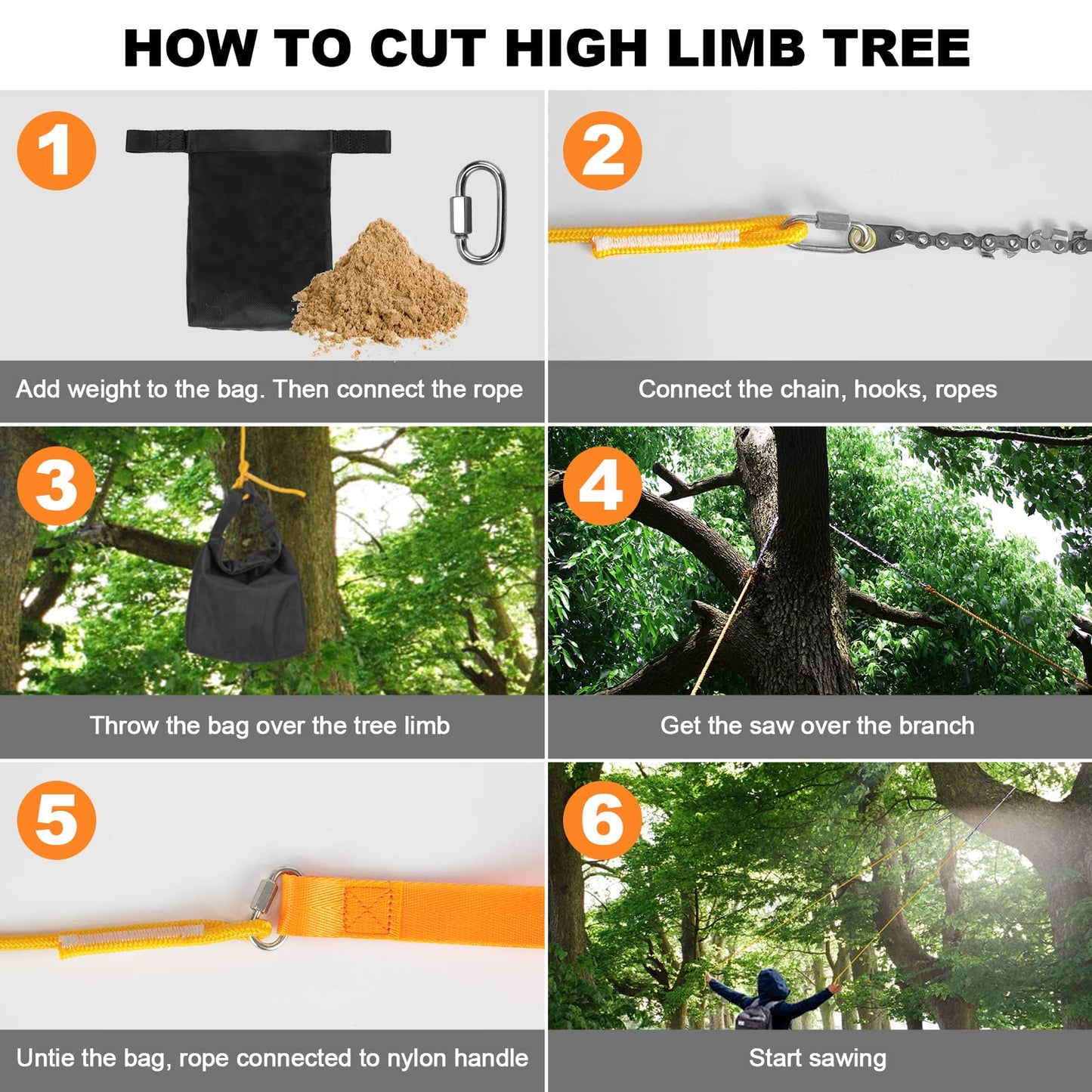 Premium 48 Inch High Limb Rope Saw with Two Ropes,62 Sharp Teeth Blades on Both Sides-Best Folding Pocket Chain Saw for Camping,Field Survival Gear,Hunting.