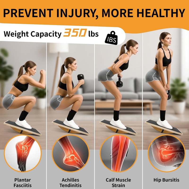 Balance Board for Physical Therapy, Wooden Wobble Board for Balance Training and Ankle Strengthening, Anti-Slip Surface, 350 lbs Capacity Standing Desk Rocker Board (180°)