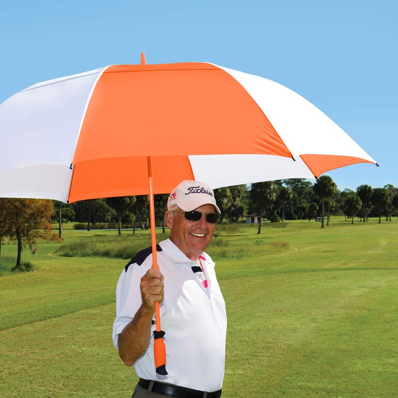The Paramount Vented Large 64 inch Windproof Automatic Open Double Canopy Golf Umbrella for Rain, Wind and Sun, Strong & Lightweight Oversized Umbrella with Wind Vent for Men & Women, Orange/White