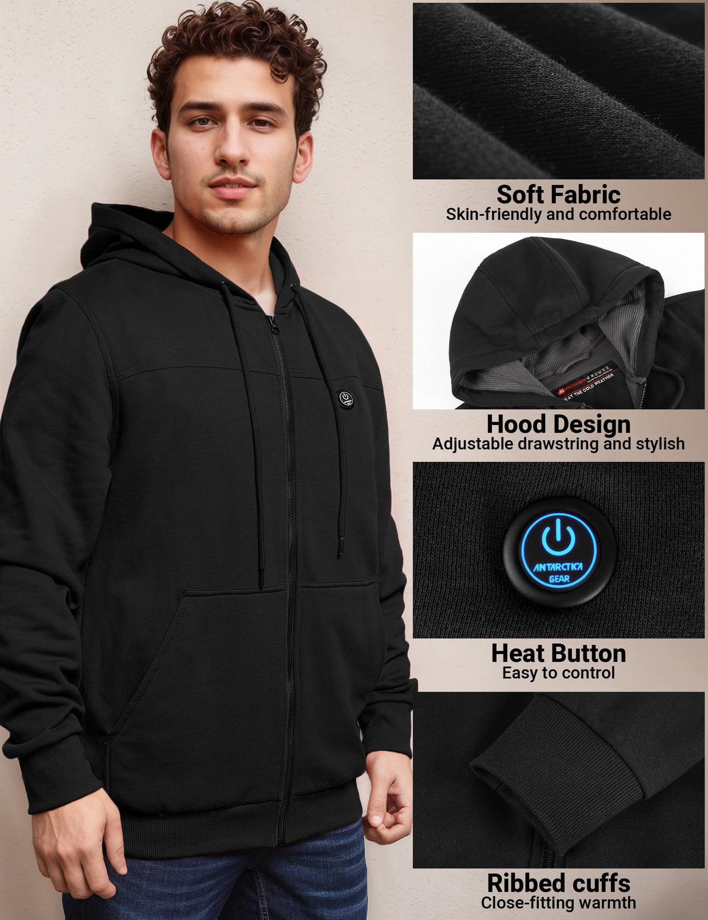 ANTARCTICA GEAR Heated Hoodie Sweater for Men Women, with 12V Battery Pack, Heated Sweatshirt Work Jacket