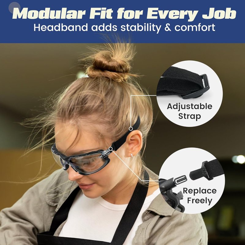 Flaya Adjustable Safety Glasses - Foam Lined, ANSI Z87.1 Anti-Fog Goggles for Men & Women | UV400 Protection