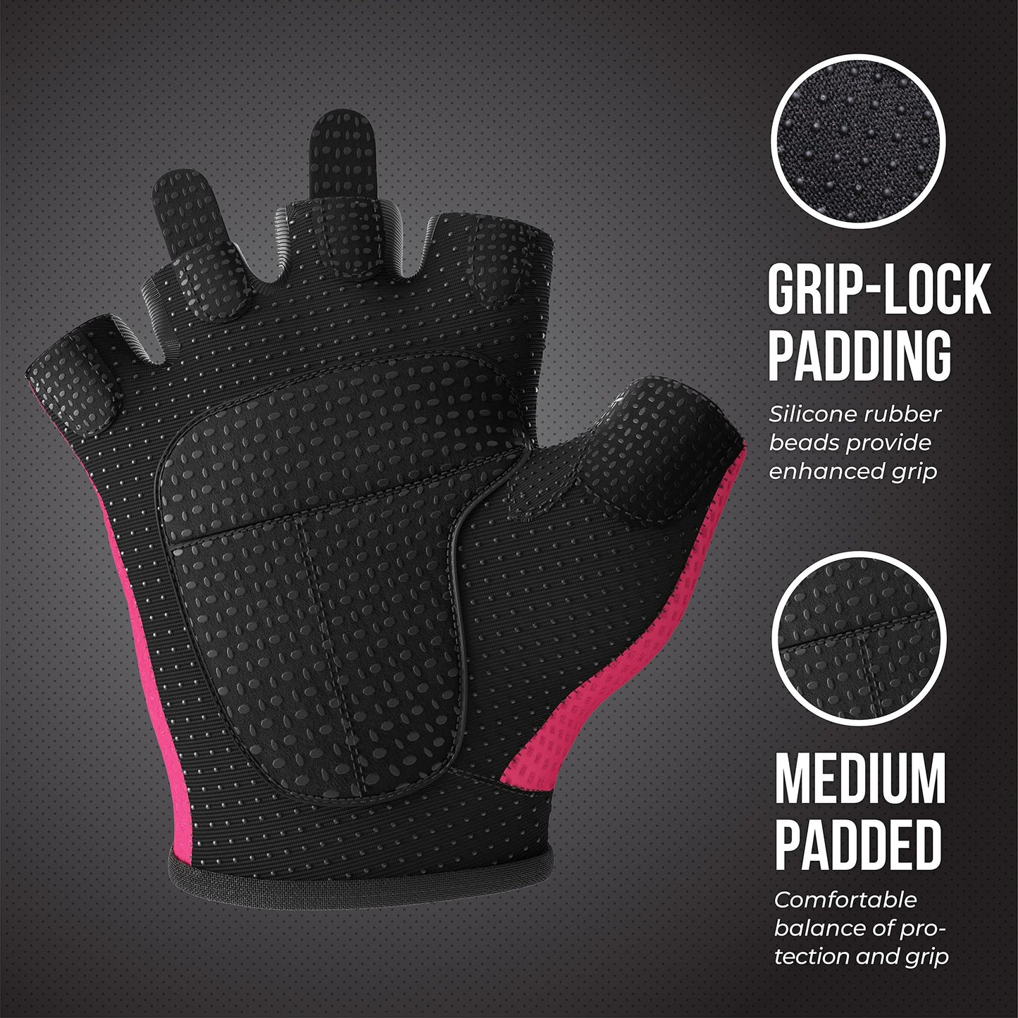 5307 Womens Designer Workout Gloves | Low Sweat Diamond Mesh Fabric w/Grip-Lock™ Silicone Palm (Pink, X-Small)