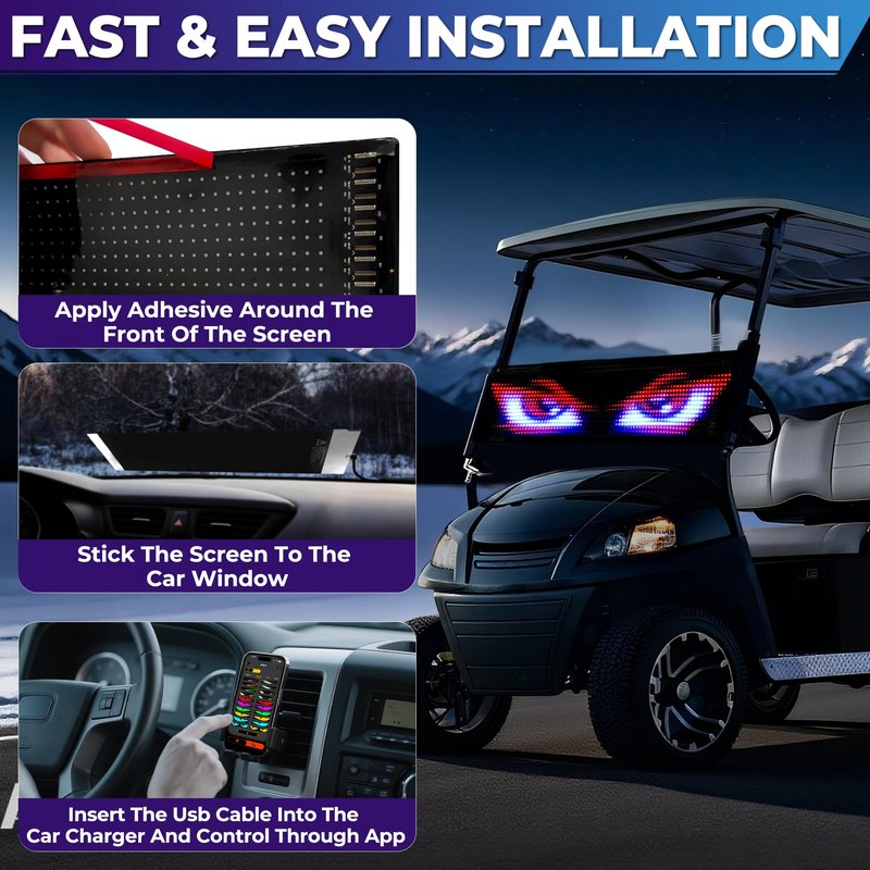 DITRIO Golf Cart Devil Eyes Light,23x5in Programmable Flexible Led Eyes for Car Windshield with App/Remote Control,High Bright DIY Animated Scrolling Electra Eyes for Golf Cart Trucks Suvs Decor