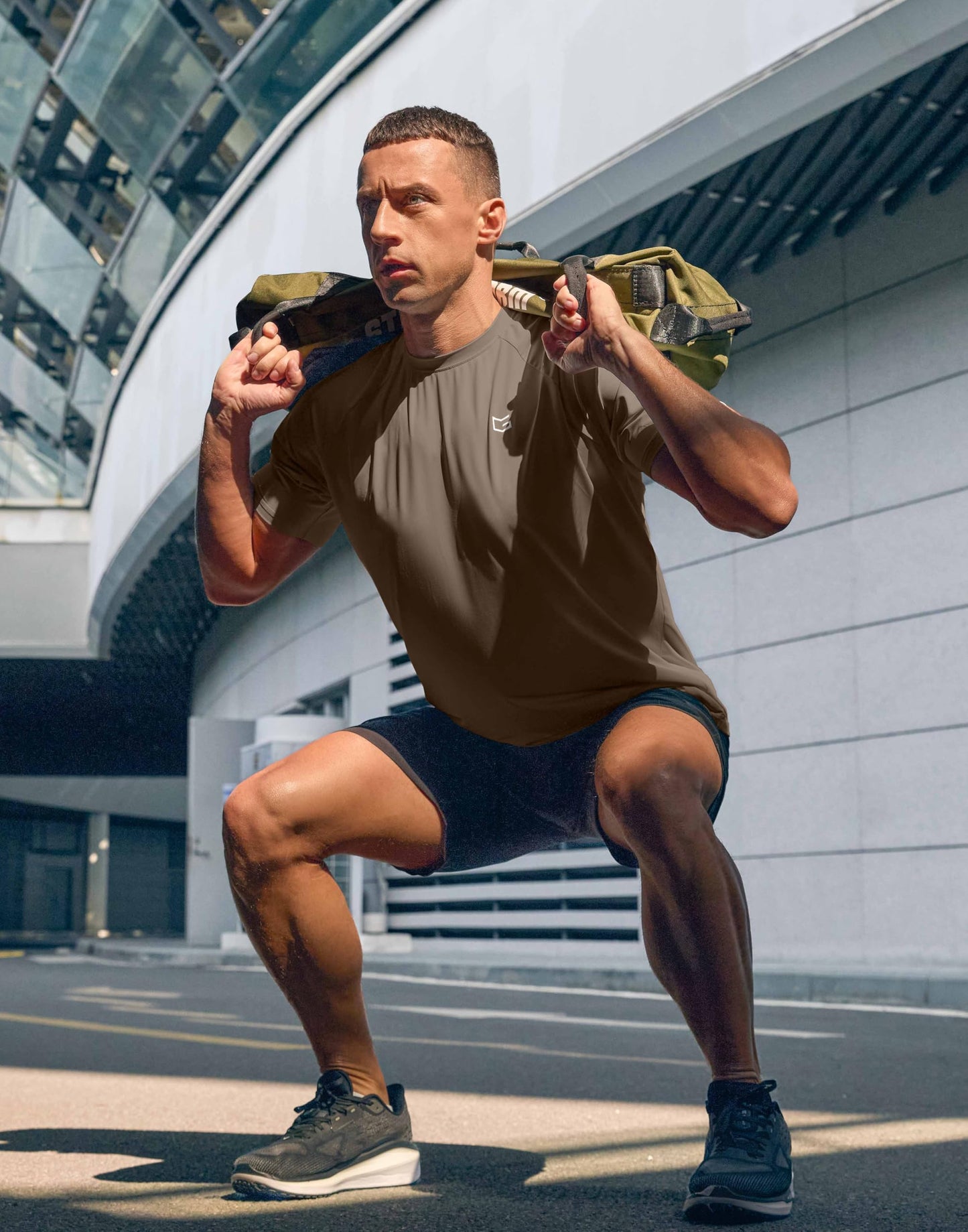 G Gradual Men's Athletic Workout T-Shirts Moisture Wicking Cooling Running Shirts Short Sleeve Performance Tee for Gym Tennis(Taupe,S)