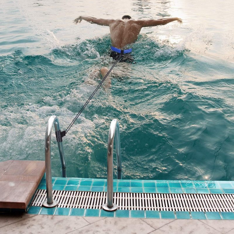 Swim Training Belt - 2M Resistance Bungee Cord for Stationary Swimming | Blue