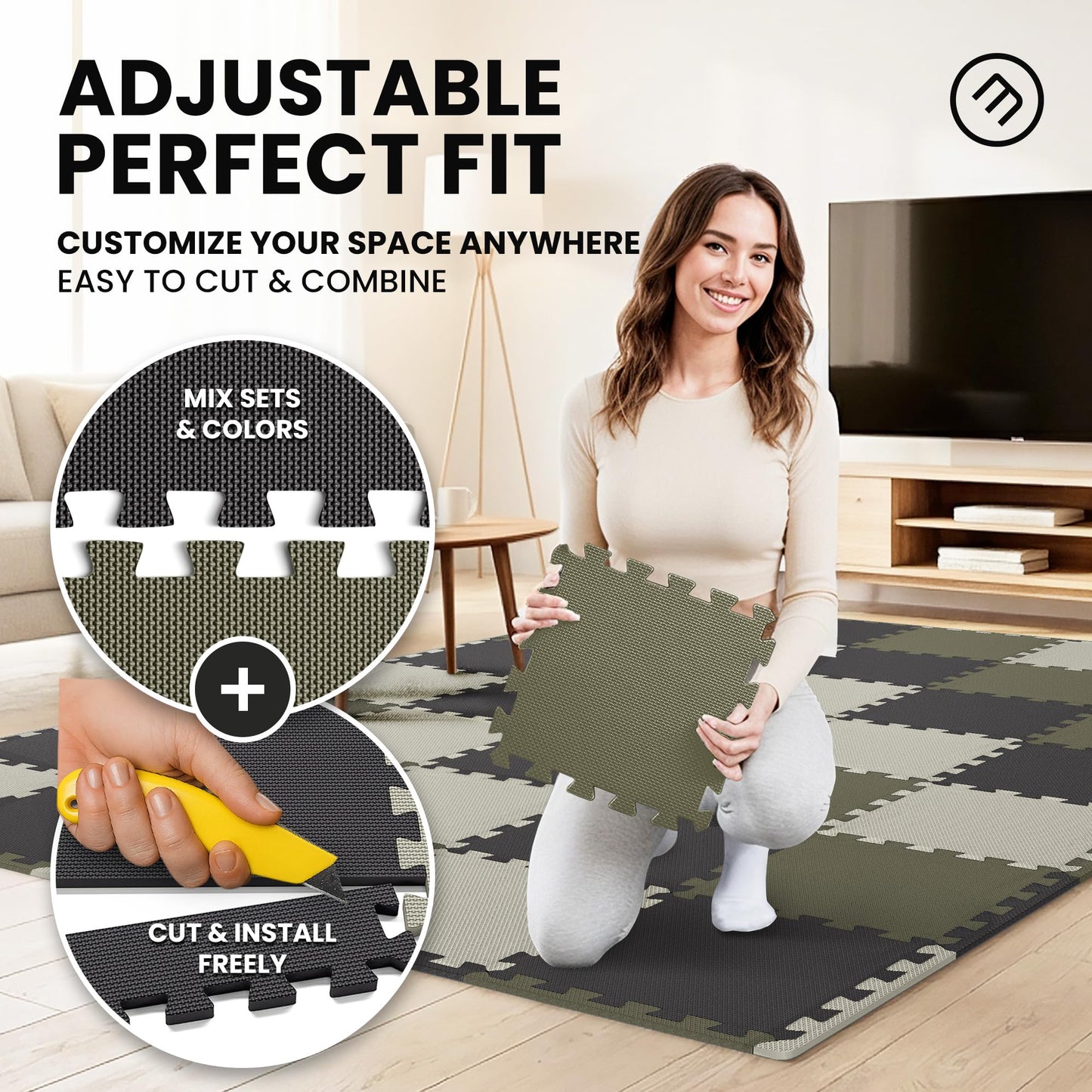 bemaxx Gym Mats Set - 18 pcs EVA Interlocking Foam Floor Tiles (12.6"x12.6"x0.4") 18sqft Protective Gym Flooring Sports Home Workout Exercise Mats Puzzle Garage Fitness Play-Room Pool Treadmill Bike
