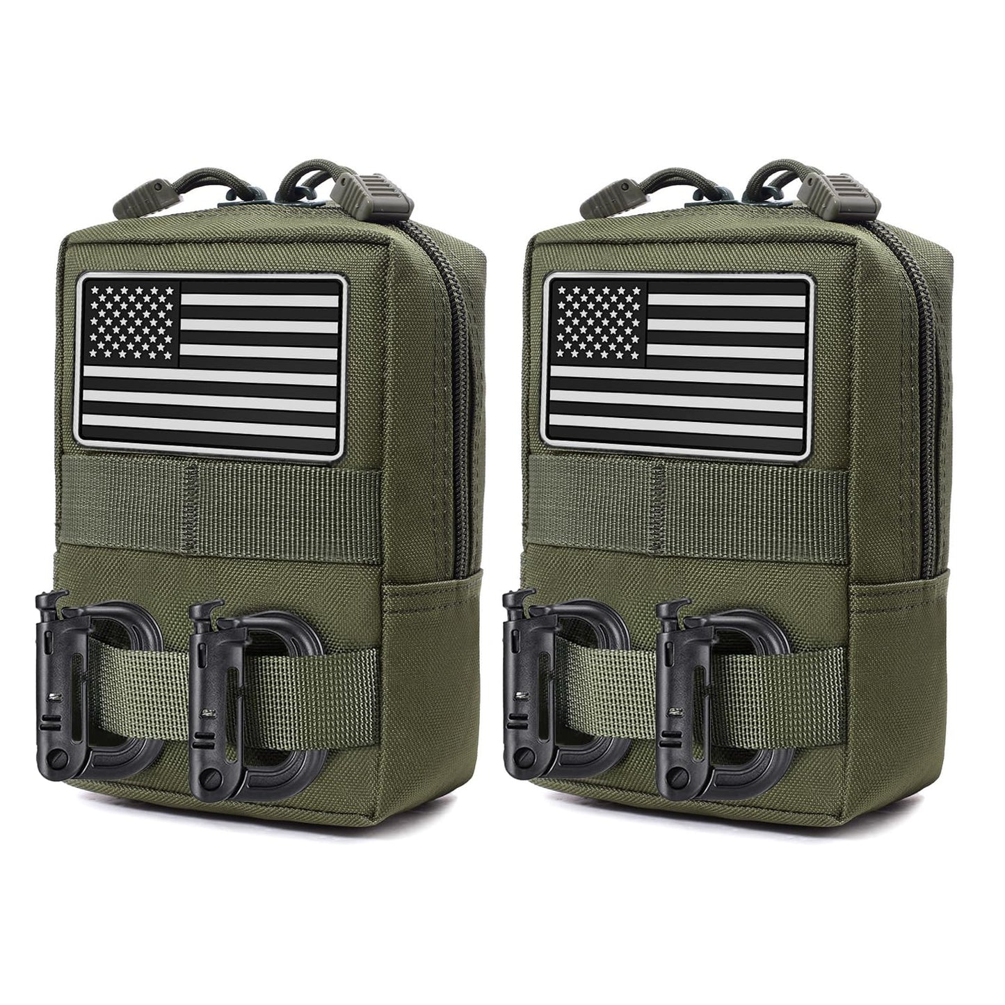 2 Pack Tactical Molle Pouch - Premium Durable Utility Bag for Military, Hiking, Camping, Hunting, EDC & Duty Belts, Backpacks and Vests (US-OD)