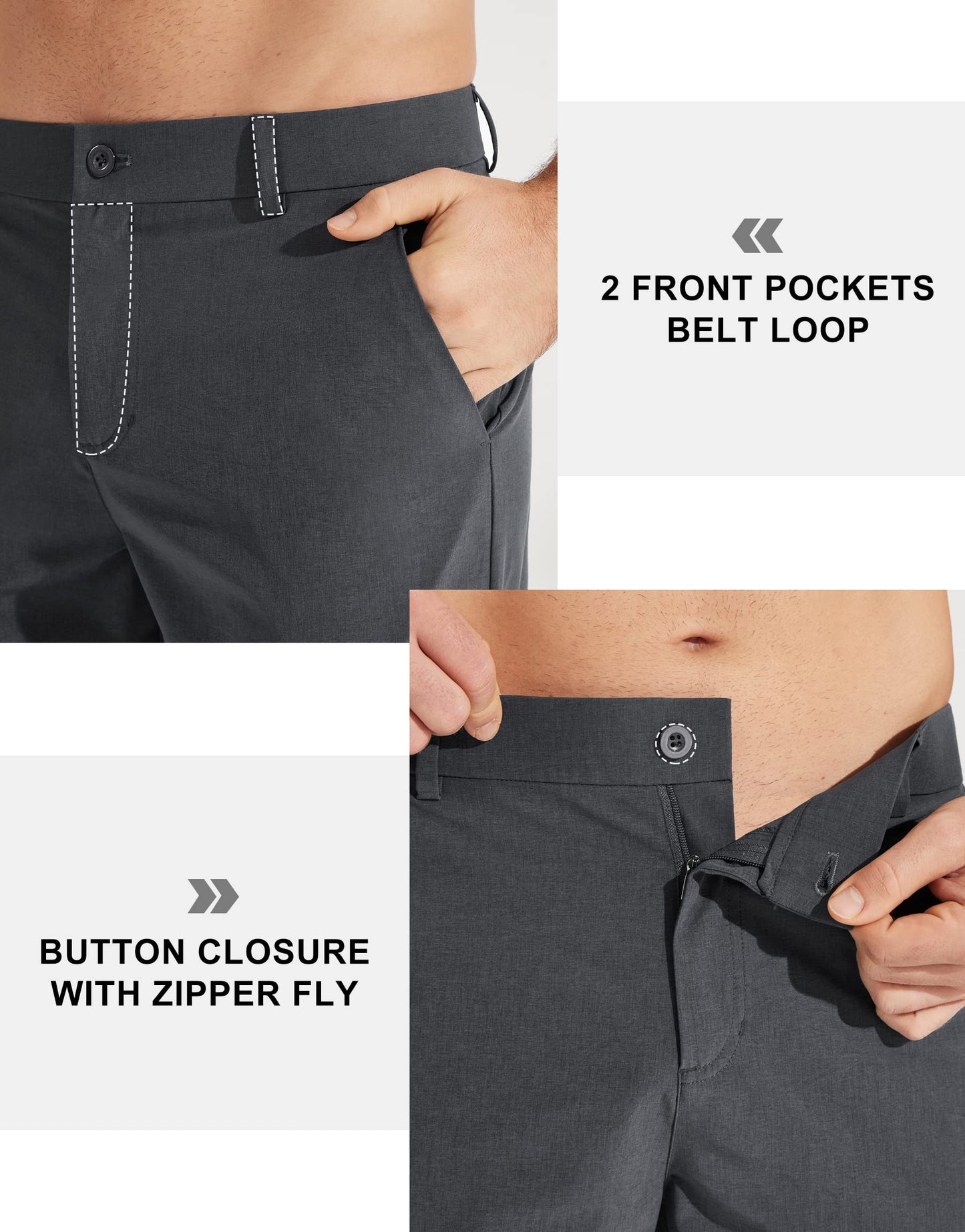 Libin Mens Golf Pants Classic Fit Stretch Work Dress Pants 32" Quick Dry Lightweight Business Casual Trousers Comfort Water Resistant, Iron Grey, 33W x 32L