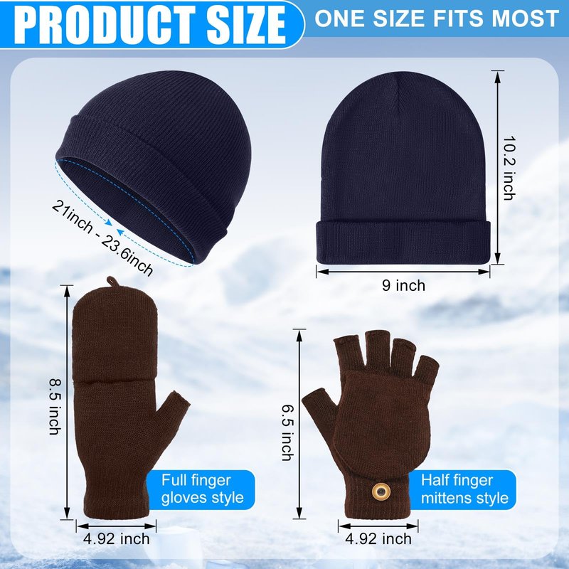 Geyoga 10/30/60 Pcs Winter Beanies and Gloves Warm Knitted Hats Flip Fingerless Mittens Cold Gift for Men Women Homeless Care(10 Pcs)