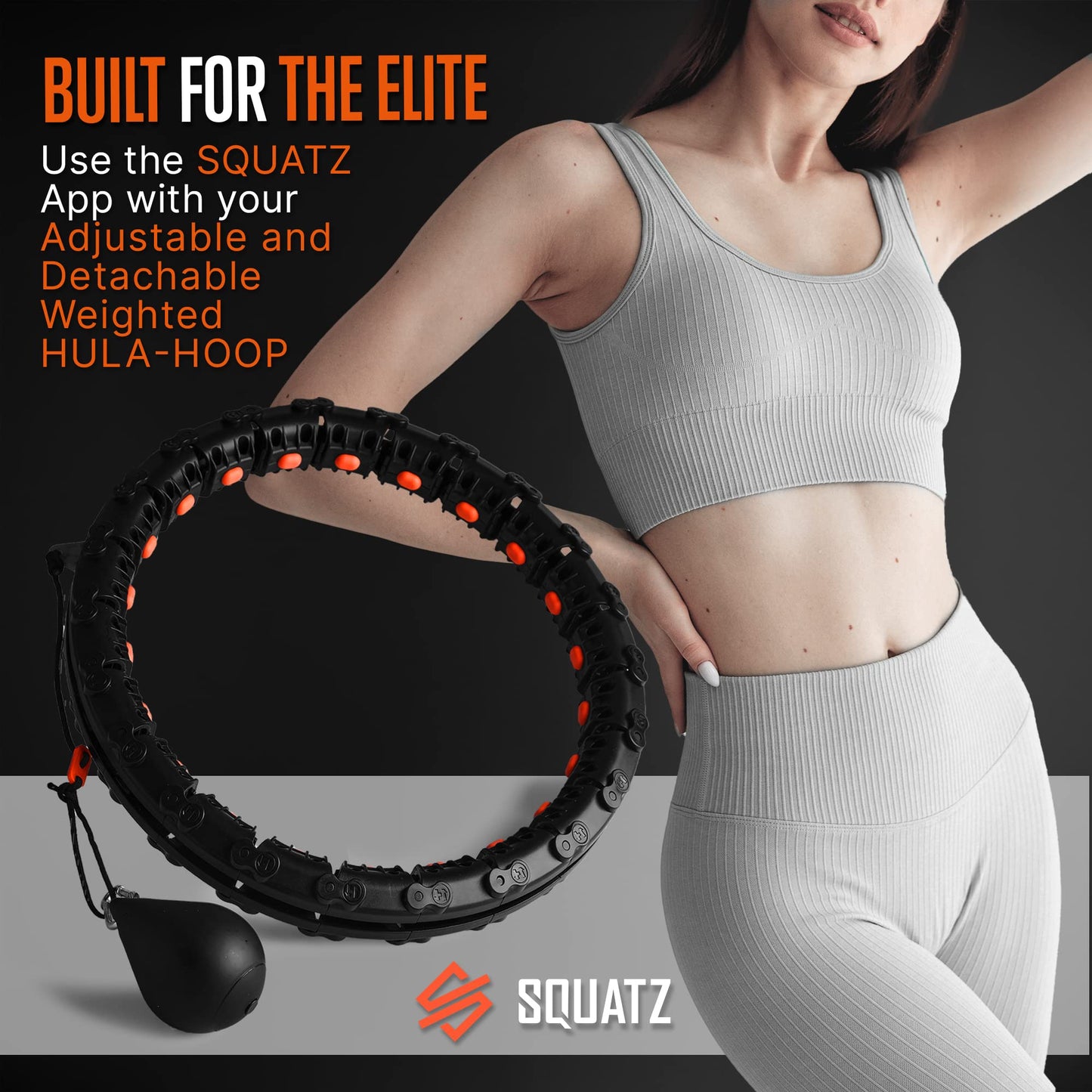 SQUATZ Weighted Smart Hula Hoop - Exercise Hoop with 5 Resistance Bands, 2 Sets of Silent Bearings and Digital Fitness Program, Use for Lower and Upper Body Exercises, Great for Every Body Shape