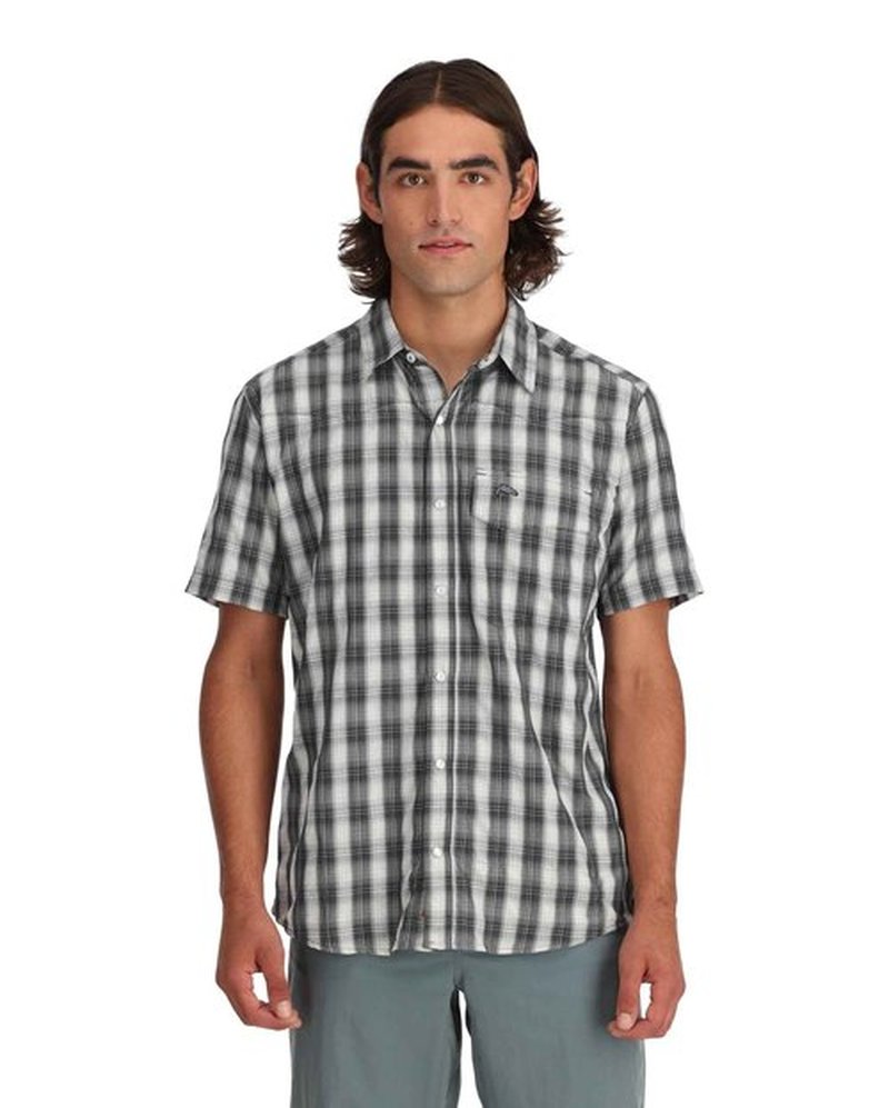 Simms Fishing Products Men's Big Sky Vented Fishing Shirt, Short Sleeve 50+ UPF Top, Driftwood Plaid, Large