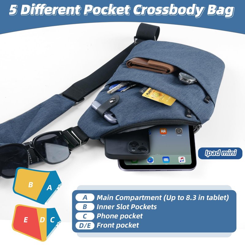 VADOO Sling Bag - Anti-theft Crossbody Shoulder Bag for Men and Women (Navy Blue)