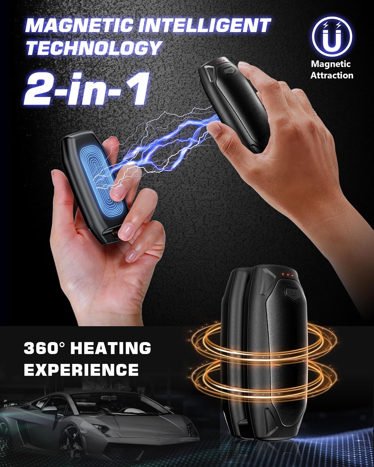 Rechargeable Hand Warmers - 2 Pack 14000mAh Electric Hand Warmers with Charging Case | Portable Magnetic Heater for Camping, Golf, Hunting