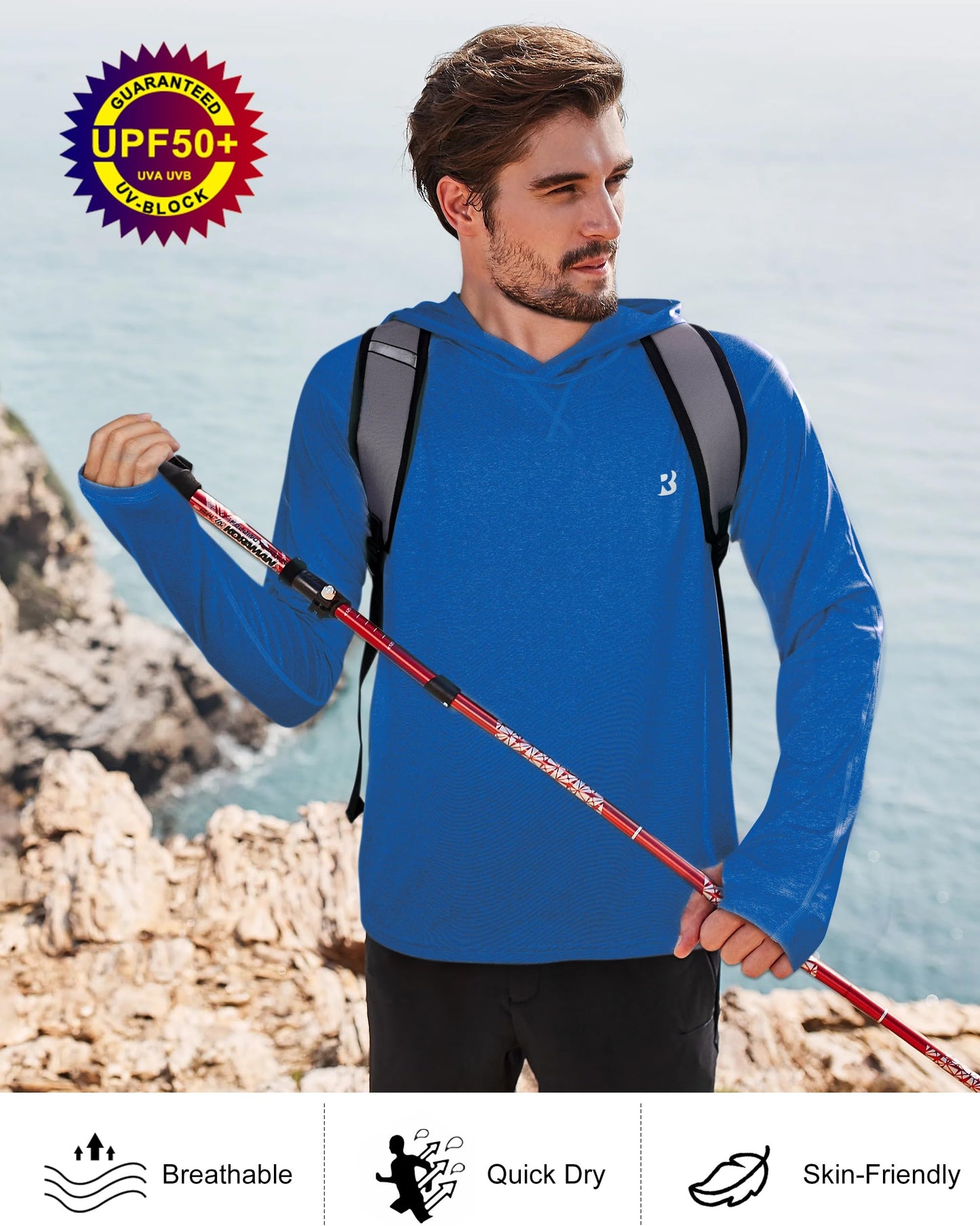 Long Sleeve Sun Shirts for Men - UPF 50+ UV Protection Hoodie Shirt for Fishing Swim Rash Guard Beach Running Workout