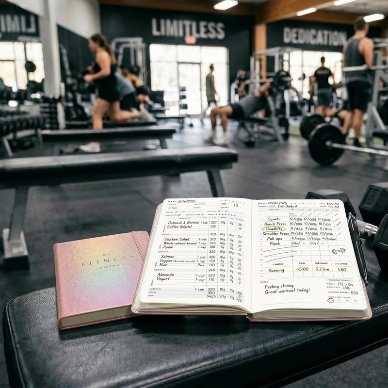 Workout Journal for Men & Women - Fitness & Food Tracker | Undated A5 Leather Hardcover (Rose Gold)