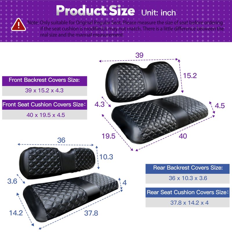 PZWLI Club Car Precedent seat Cover，Fit forClub Car Precedent，Vinyl seat Cover, Diamond Texture, Easy to Install Golf cart Accessories, no Staples Required（Black&Black Stitch）