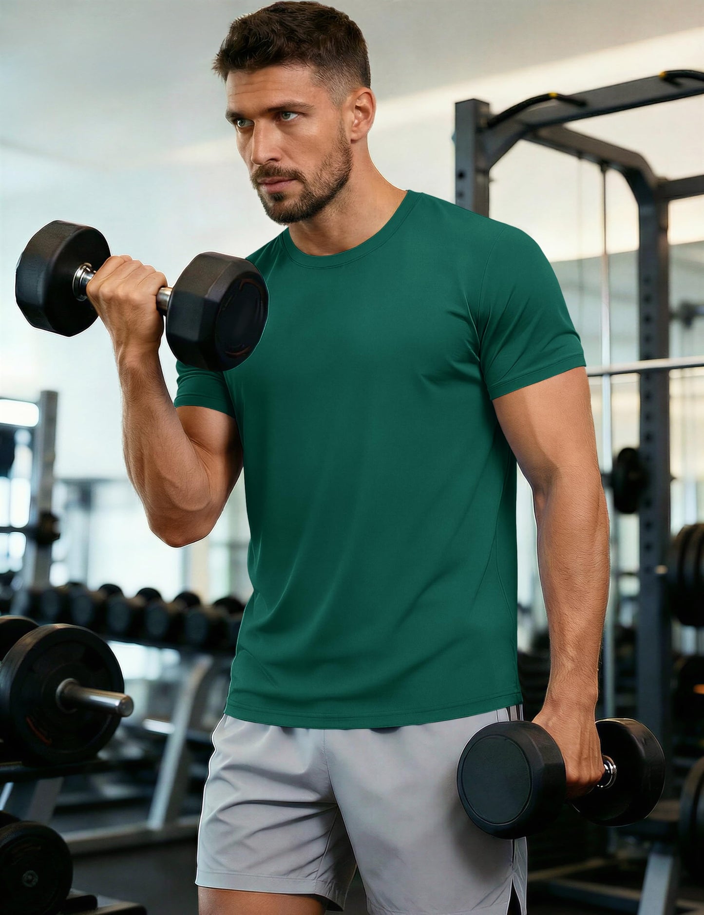 Mens Short Sleeve Shirts Lightweight T-Shirt Sun Protection Rash Guards Shirts Gym Tshirts Base Layer Running Shirts Active Shirts Emerald Green