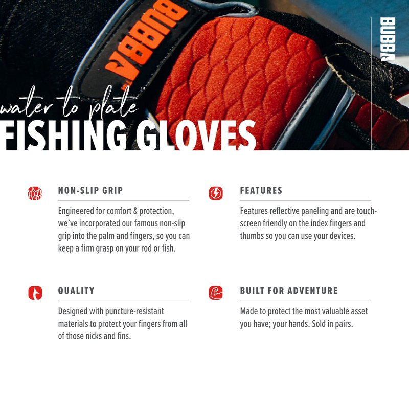 BUBBA Ultimate Fishing Gloves with Cut Resistant Construction, Cloth Thumb and Touch Screen Usability for Fishing, Angling, Boating and Outdoors, X-Large