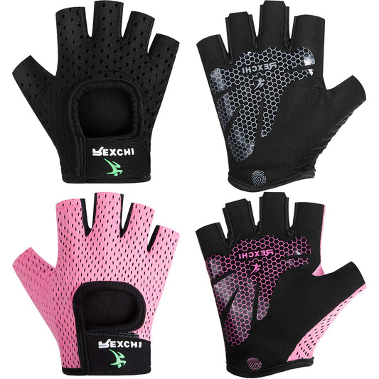 2 Pairs Workout Gloves Women Adjustable Weight Lifting Gloves Gym Exercise Workout Gloves Breathable Training Gloves for Men and Women Fitness, Biking, Pull up, Cycling (Black, Pink,Large)