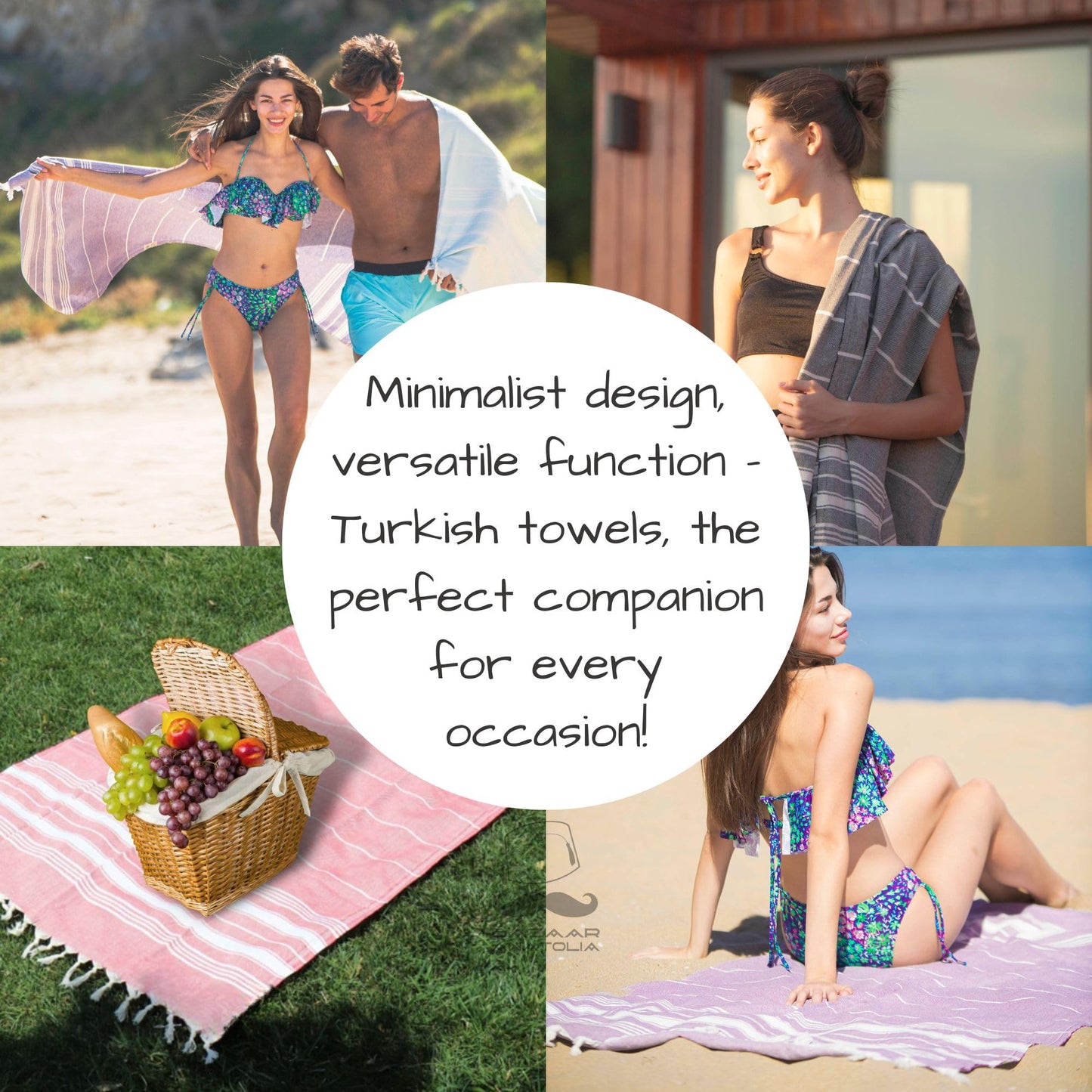 Bazaar Anatolia Turkish Beach Towel, 100% Cotton, 71x39 in, Stripe Yellow