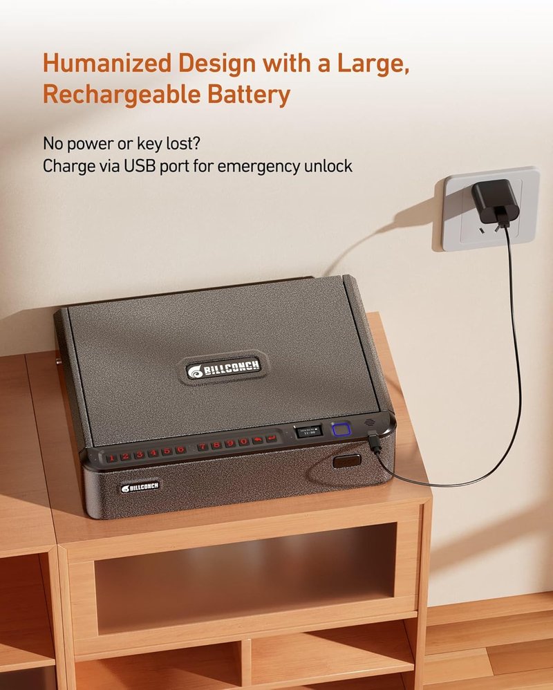 Smart Gun Safe - Biometric Pistol Safe with 4 Access Methods, LCD & Voice Guide | Nightstand & Car Security