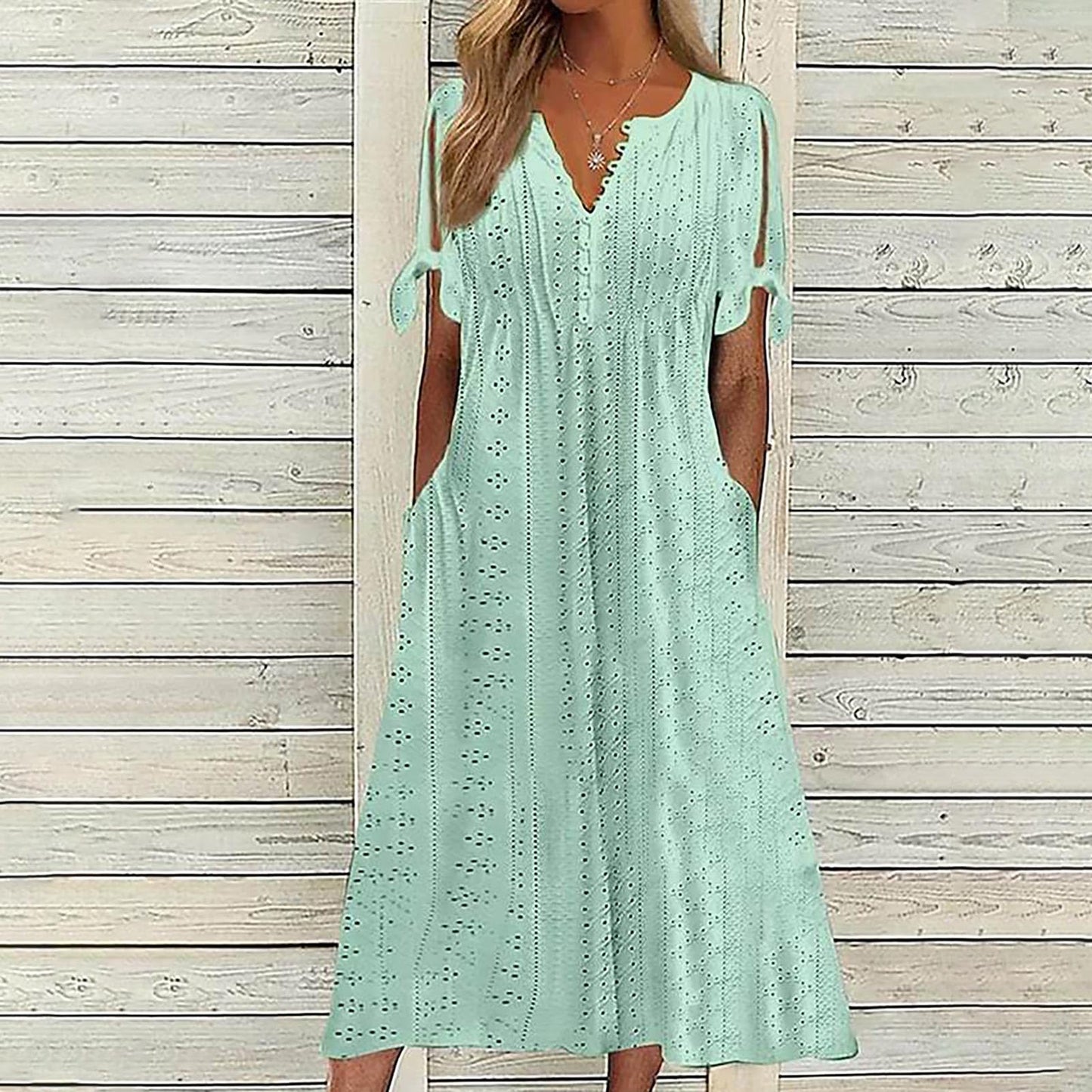 Pink Sleeveless Dress Summer Dresses for Women 2024 Casual V Neck Boho Vacation Maxi Dress Flowy Short Sleeve Beach Mid Calf Dresses with Pockets Lightening Deals