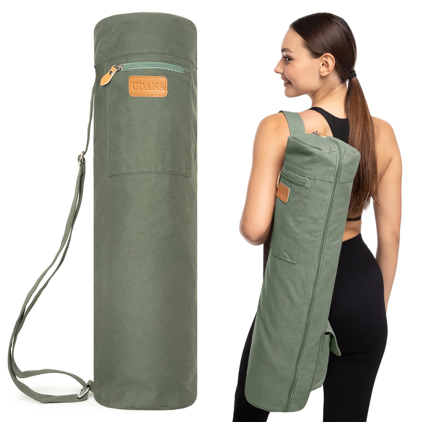 UDANA Green Yoga Mat Bag | Large Yoga Mat Bags for Women & Men | Fits Thick Yoga Mat & Yoga Accessories | Three Storage Pocket | Adjustable Yoga Bag Shoulder Strap | Great As Gym Bag