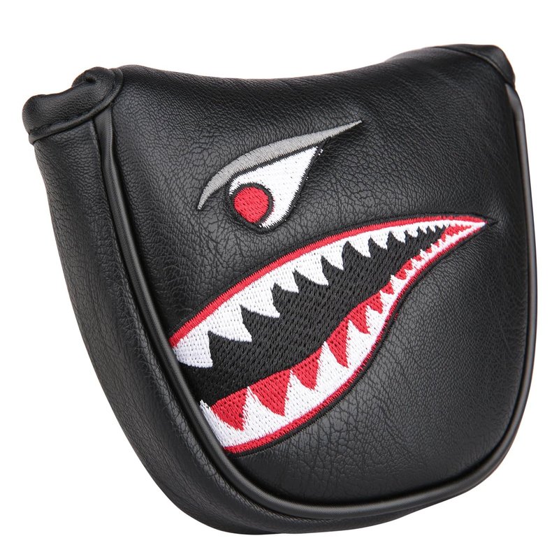 OGECLF 1pc Black Leather with Shark Embroidery Golf Club Mallet Putter Head Cover with Magnetic Closure for Scotty Cameron Taylormade Odyssey