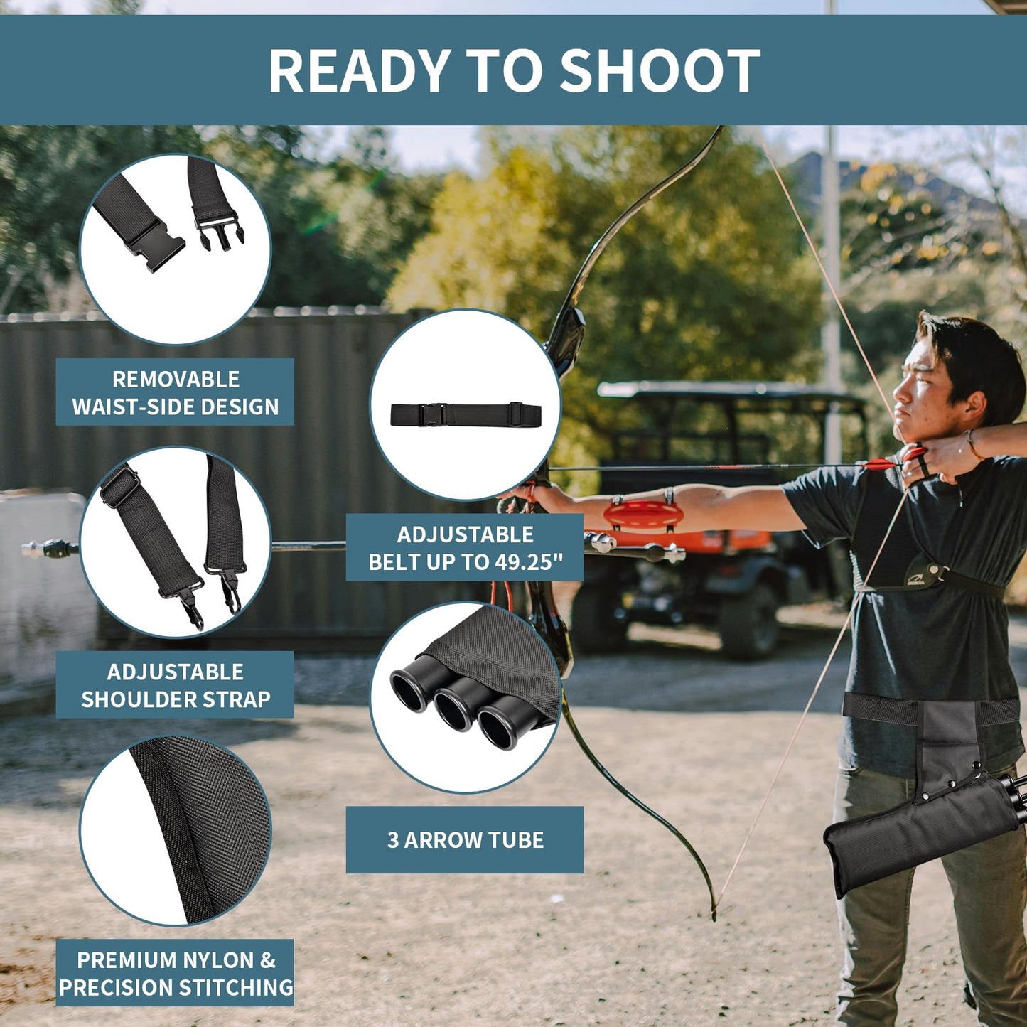 SPG Arrow Quiver 3 Tube with Back Straps and Waist Belt, Archery Hip Quiver for Arrows Hunting Shooting Practice, Holds Multiple Arrows for Quick Access (Black)