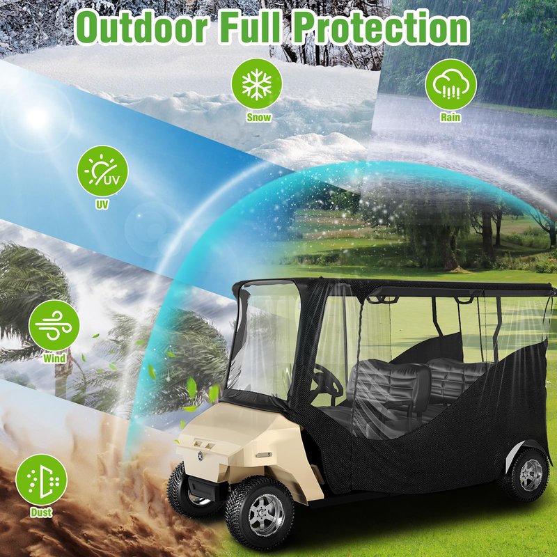 MASHELLY Golf Cart Enclosure, 4 Passenger Drivable Rain Cover for Club Car DS & Precedent, 600D Waterproof Oxford with Extended Roof & 4-Sided PVC Windows, Roll-Up Windshield